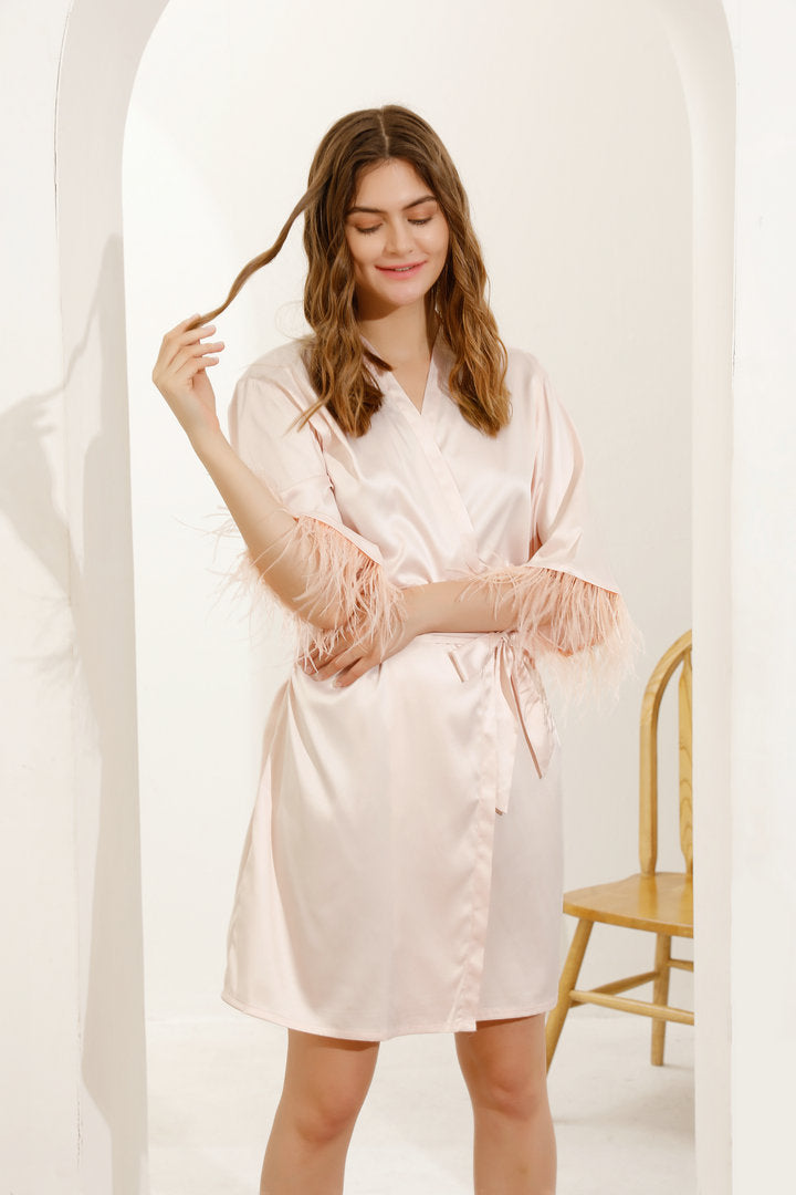 Felicity Blush Feathered Robe